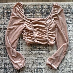 H&M Pink Puff Sleeve Ruched Crop Blouse